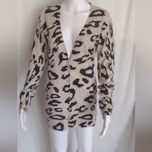 Forever 21 Women's Sweater Tan/Black Animal Print Button Front